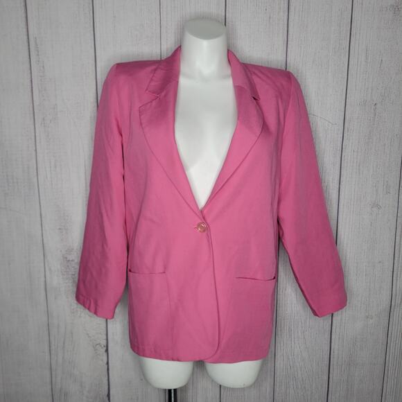 Vintage 80s 90s Pendleton Pink Lightweight Collared Blazer Jacket Womens Size L - Picture 1 of 11